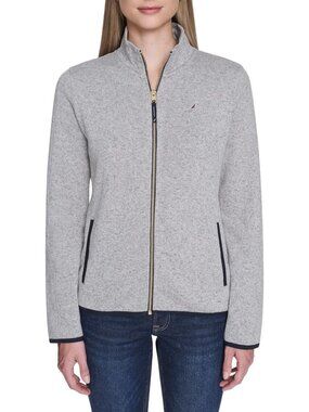 X-Large Storm Heather Grey Mockneck Zip Up Fleece Jacket for Women